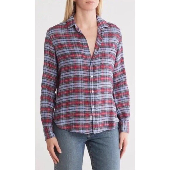 Frank & Eileen Eileen Stripe Relaxed Linen Button-Up Shirt Plaid Women’s Size XS - Picture 1 of 11